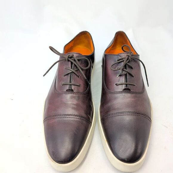 Santoni Mens Cap Toe Oxford Sneaker Brown Leather Shoes Size 12 Made in Italy main image 13